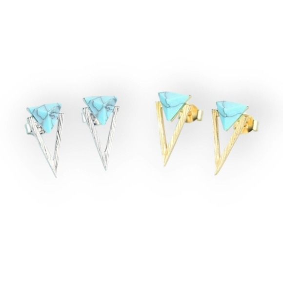 14 Karat Gold Plated Turquoise 925 Sterling Silver Diamond Shape Stud Earrings - Picture 1 of 5